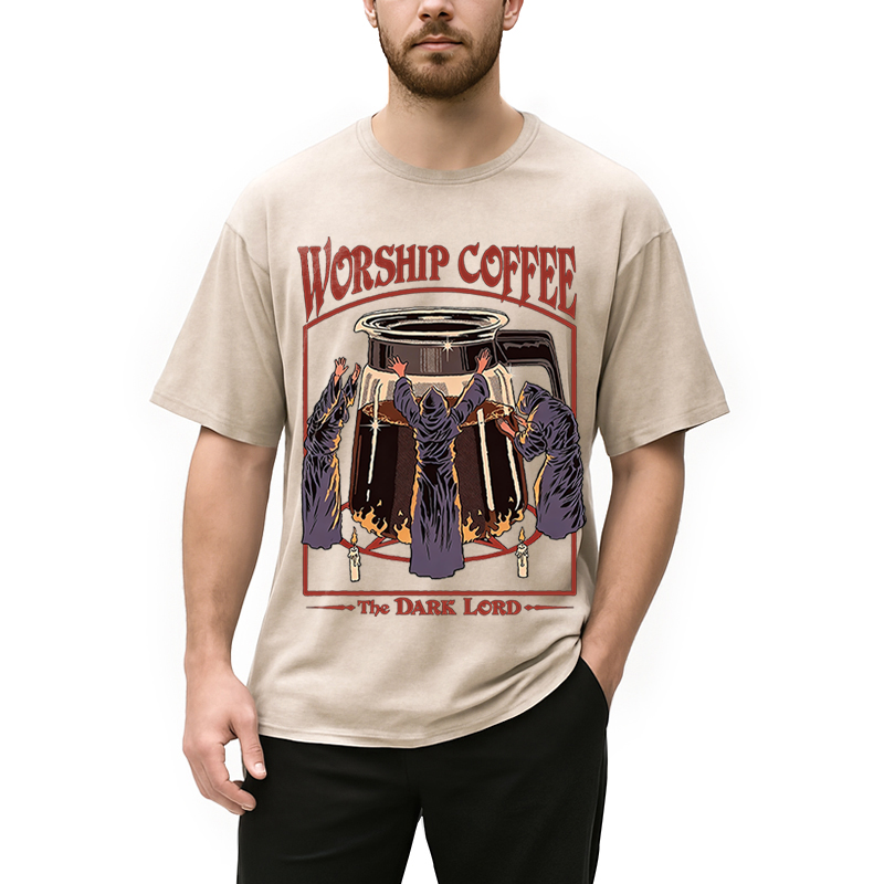 Modecanvas Worship Coffee The Dark Lord DTG Printing Washed T-Shirt