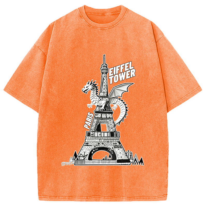 Modecanvas Dragon Eiffel Tower Washed T-Shirt