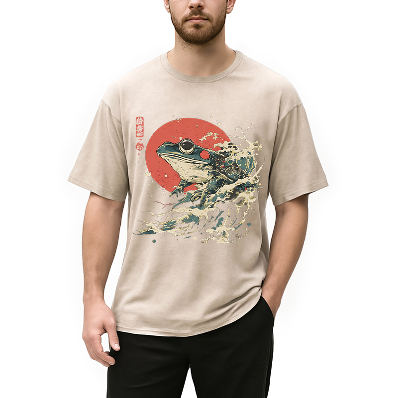 Modecanvas Matsumoto Hoji Frog DTG Printing Washed T-Shirt-modecanvas