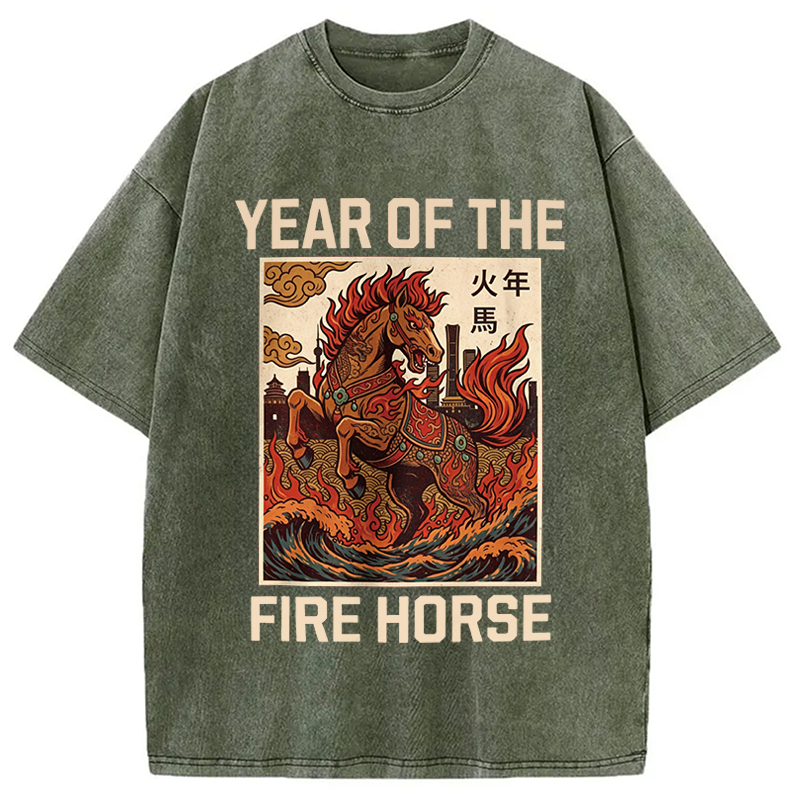 Modecanvas Year Of The Fire Horse DTG Printing Washed T-Shirt