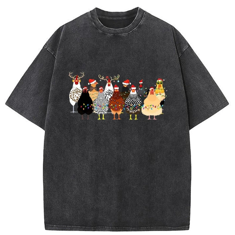 Modecanvas A Flock Of Christmas Chickens Washed T-Shirt