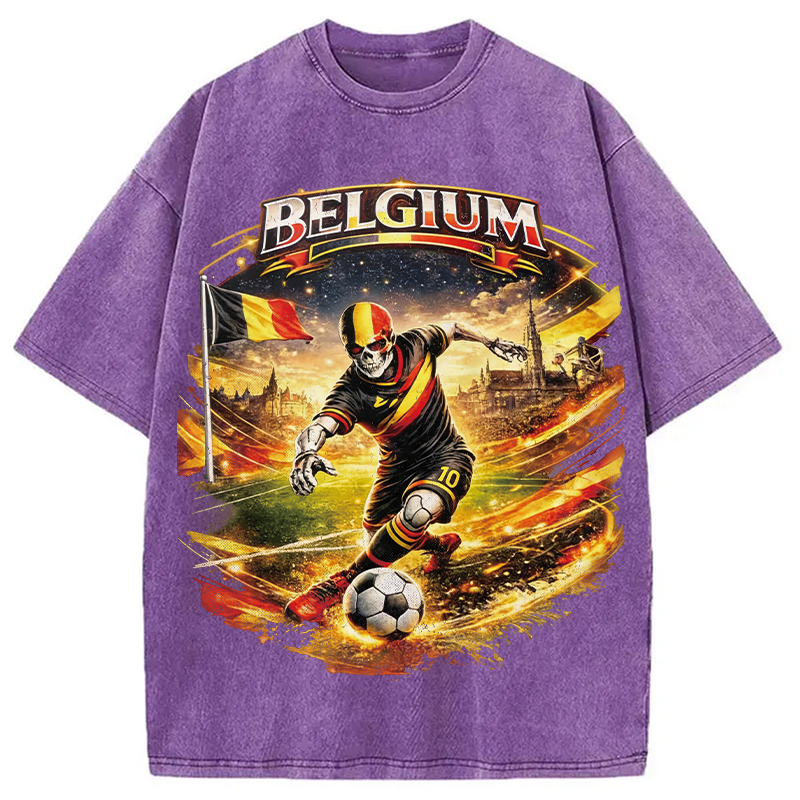 Modecanvas Belgium Soccer Skull DTG Printing Washed T-Shirt