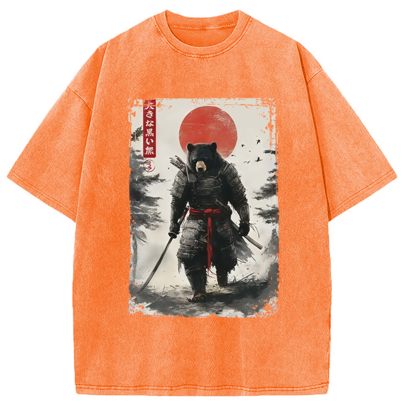 Modecanvas Retro Black Bear Samurai Washed T-Shirt