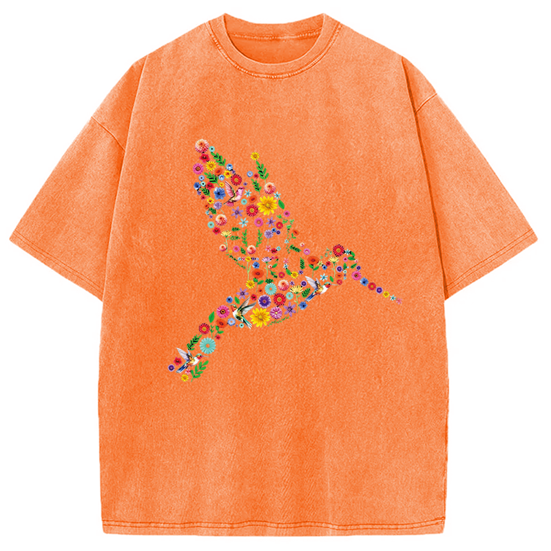 Modecanvas Floral Hummingbird DTG Printing Washed T-Shirt