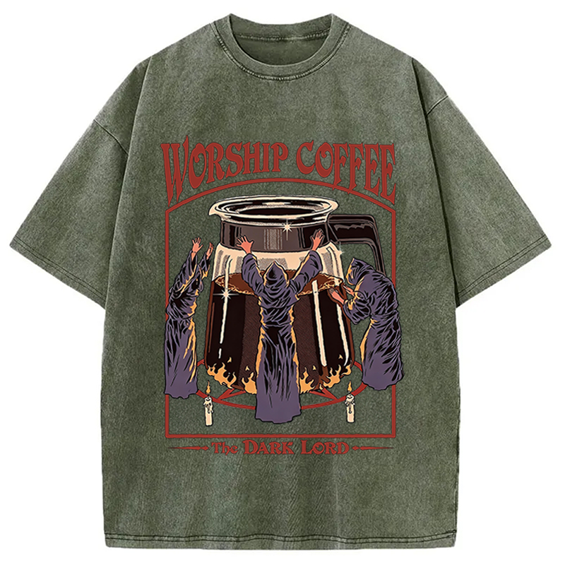 Modecanvas Worship Coffee The Dark Lord DTG Printing Washed T-Shirt