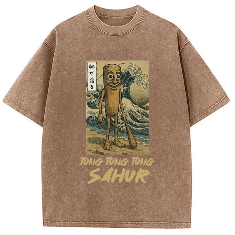 Modecanvas Tung Tung Tung Sahur Brainrot Washed T-Shirt-modecanvas