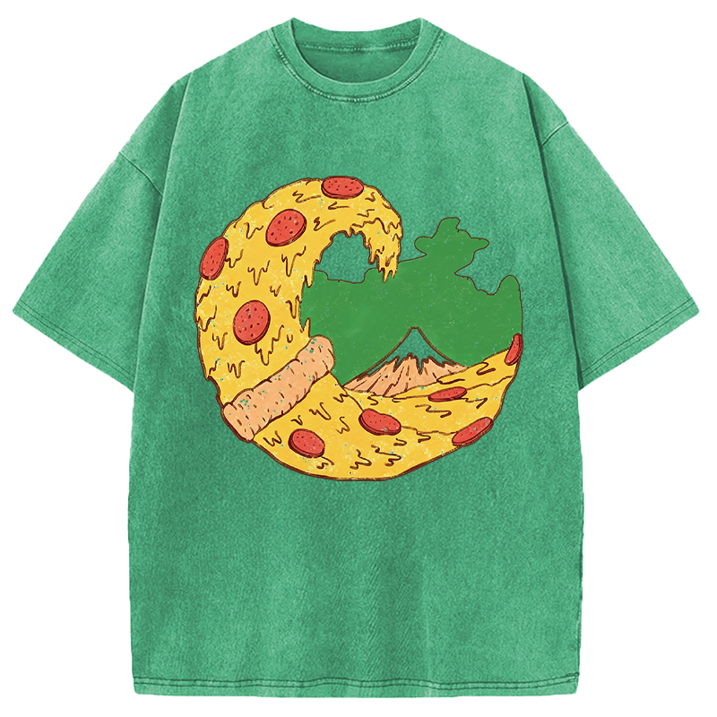 Modecanvas The Great Pizza of Kanagawa DTG Printing Washed T-Shirt