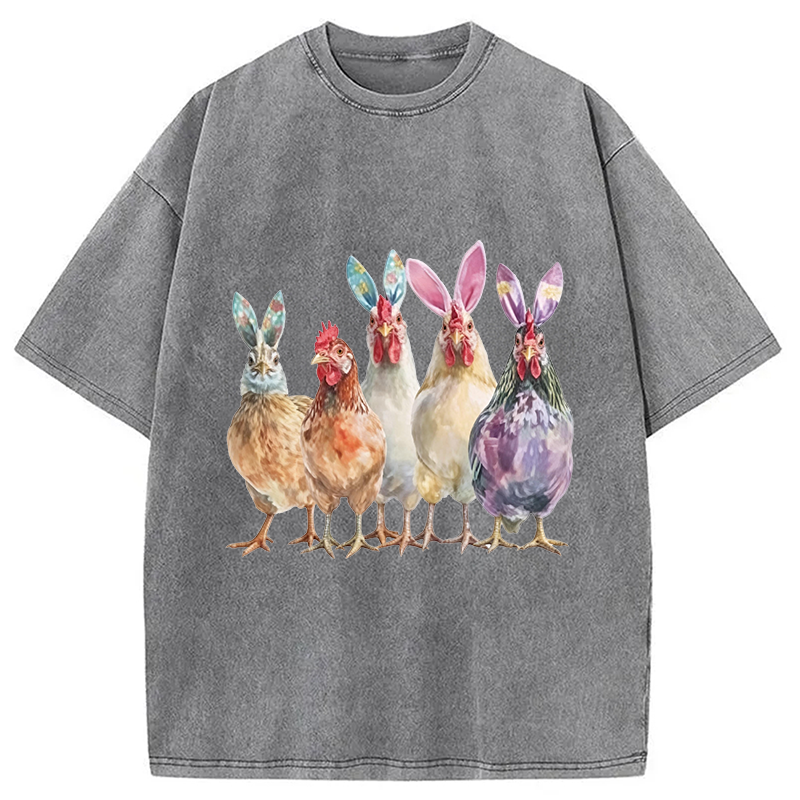 Modecanvas Funny Chicken Easter DTG Printing Washed T-Shirt