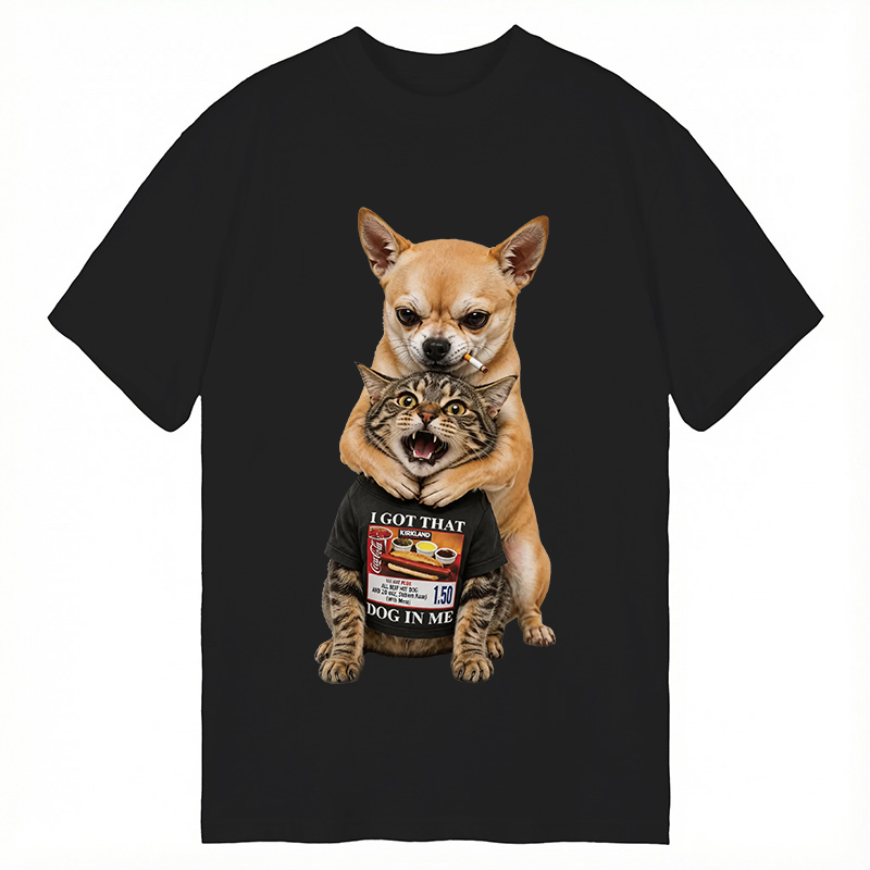 Modecanvas Chihuahua&Cat Funny DTG Printing Classic T-Shirt-modecanvas