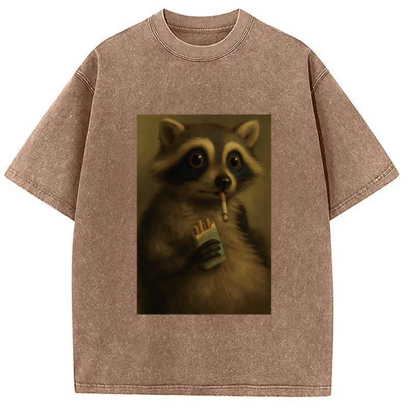 Modecanvas Smoking Raccon Washed T-Shirt