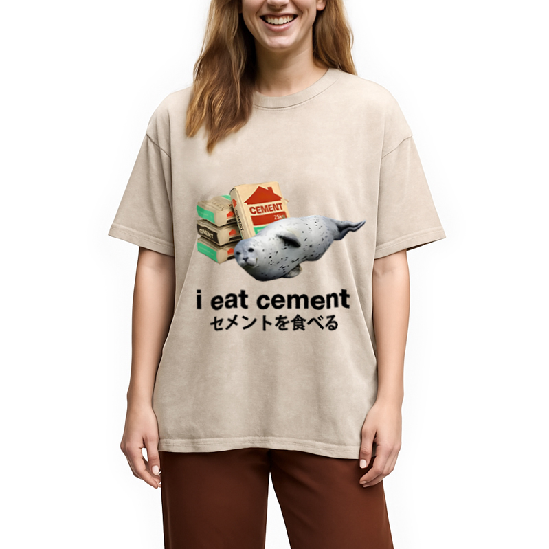 Modecanvas Seal Eat Cement Meme Washed T-Shirt