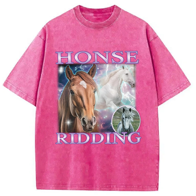 Modecanvas Honse Ridding DTG Printing Washed T-Shirt