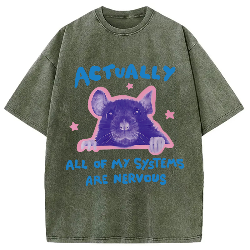 Modecanvas Actually All Of My Systems Are Nervous DTG Printing Washed T-Shirt