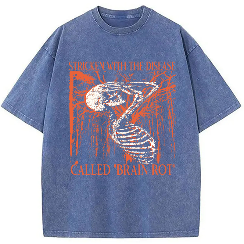 Modecanvas Brain Rot Skeleton DTG Printing Washed T-Shirt-modecanvas