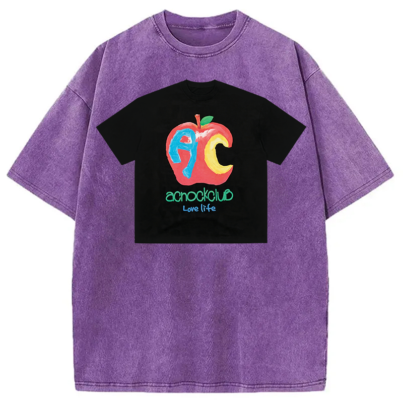 Modecanvas Apple Art Shirt Of DTG Printing Washed T-Shirt