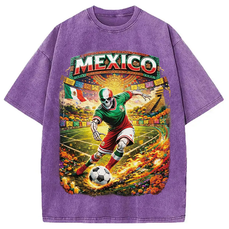 Modecanvas Mexico Skull Soccer DTG Printing Washed T-Shirt