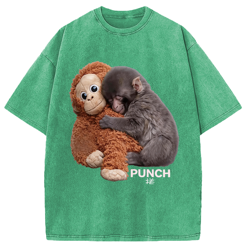 Modecanvas Cute Monkey DTG Printing Washed T-Shirt