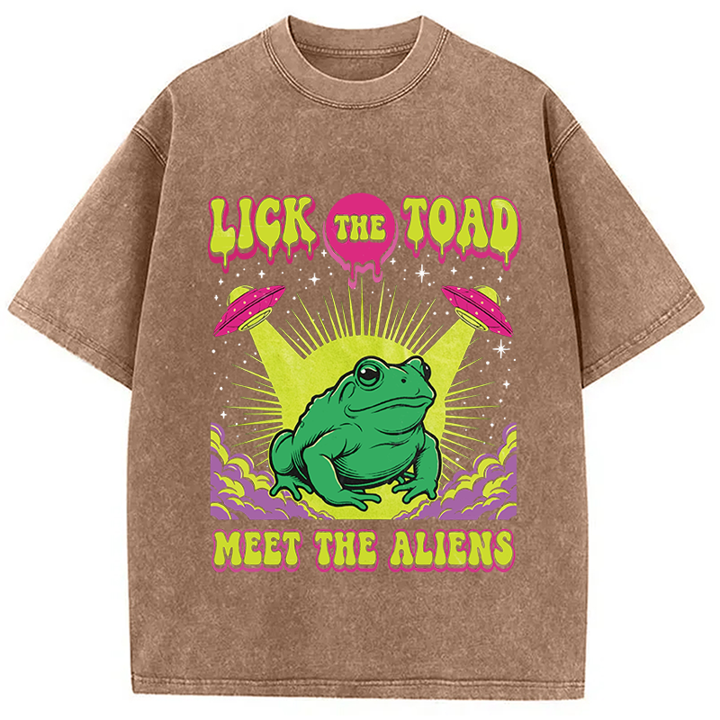 Modecanvas Lick The Toad Frog Meme DTG Printing Washed T-Shirt