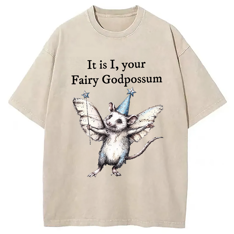 Modecanvas It Is I, Your Fairy Godpossum DTG Printing Washed T-Shirt