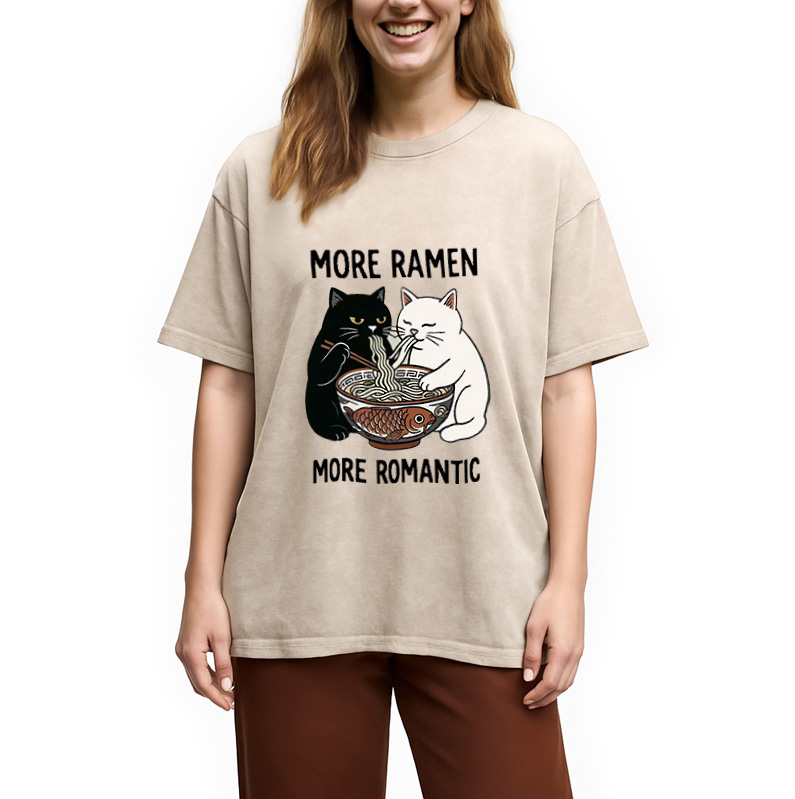 Modecanvas Two Cats Are Eating Ramen Washed T-Shirt