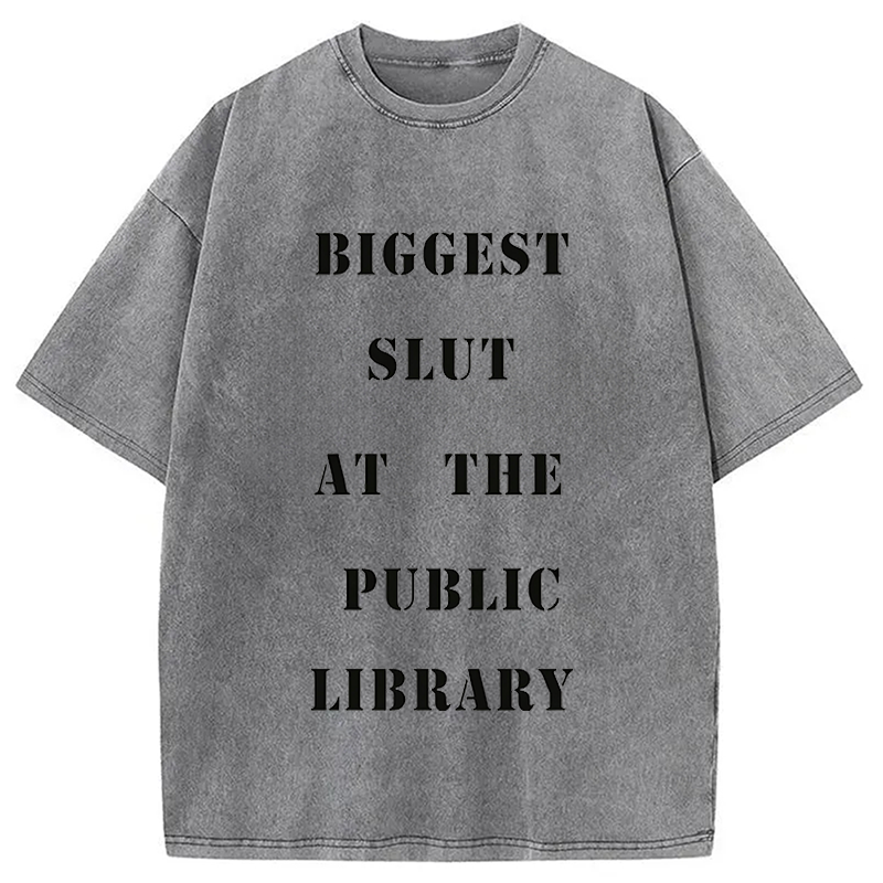 Modecanvas Biggest Slut at the Public Library Funny Meme DTG Printing Washed T-Shirt