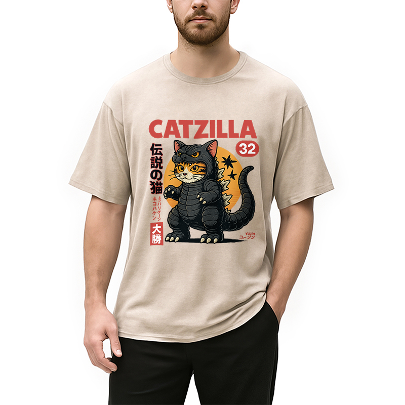 Modecanvas Catzilla Monster Cat Washed T-Shirt