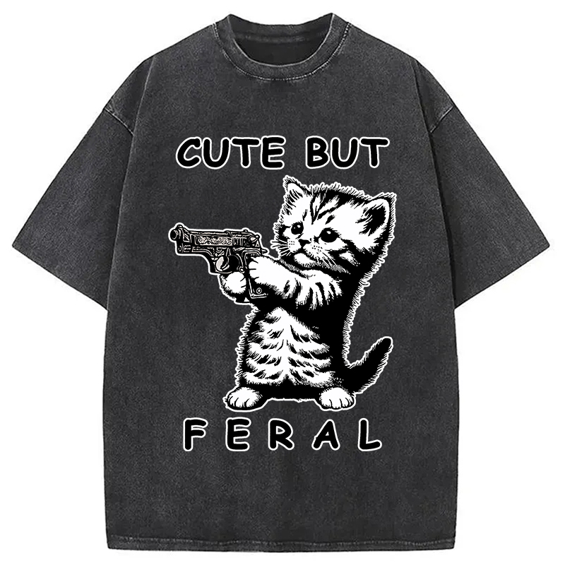 Modecanvas Ferocious Cat Washed T-Shirt