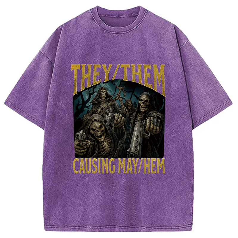Modecanvas They Them Causing Mayhem Funny Washed T-Shirt