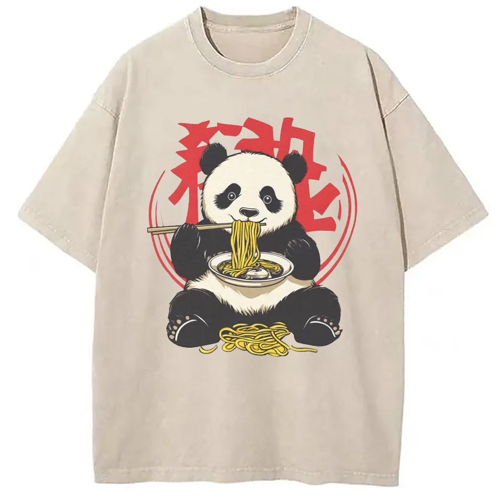 Modecanvas Retro Panda Ramen Washed T-Shirt