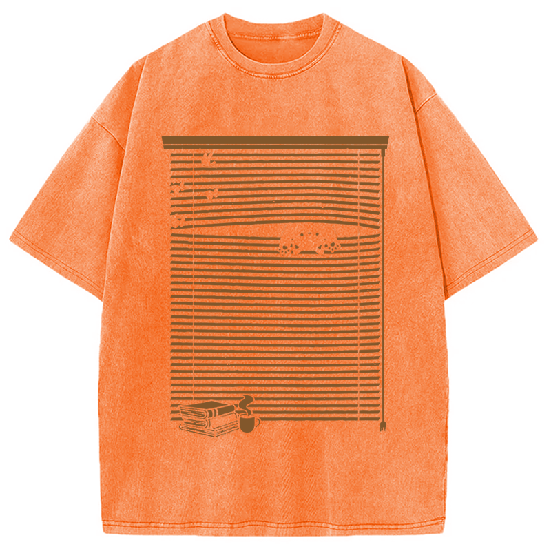 Modecanvas Spying Black Cat DTG Printing Washed T-Shirt