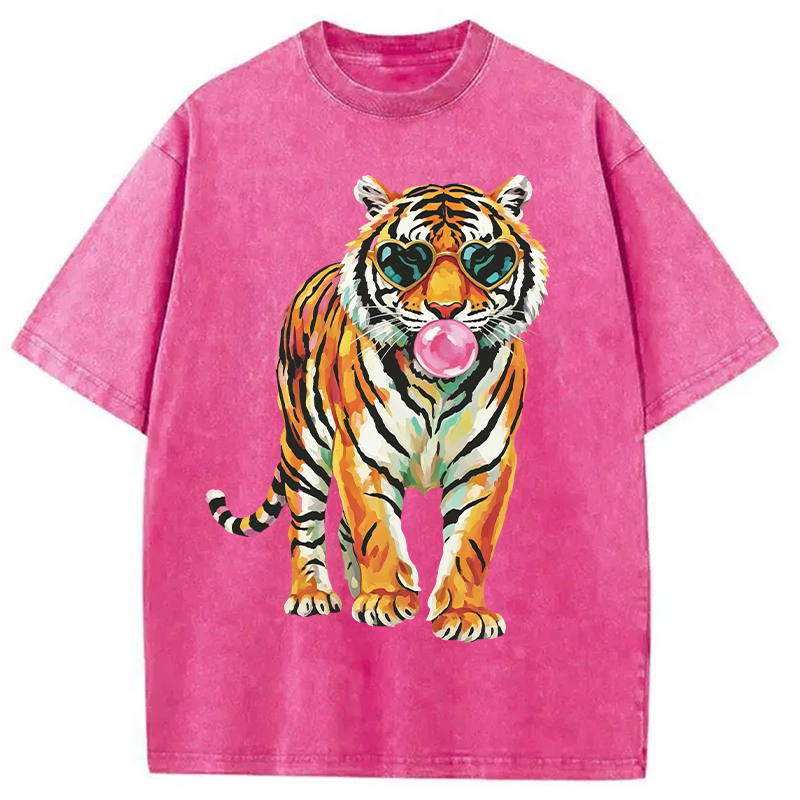 Modecanvas Tiger Cute Animal DTG Printing Washed T-Shirt