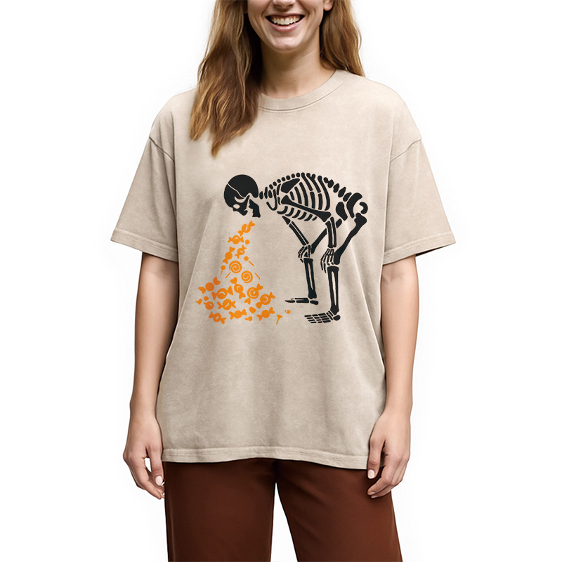 Modecanvas Candies Funny Halloween Skeleton Washed T-Shirt