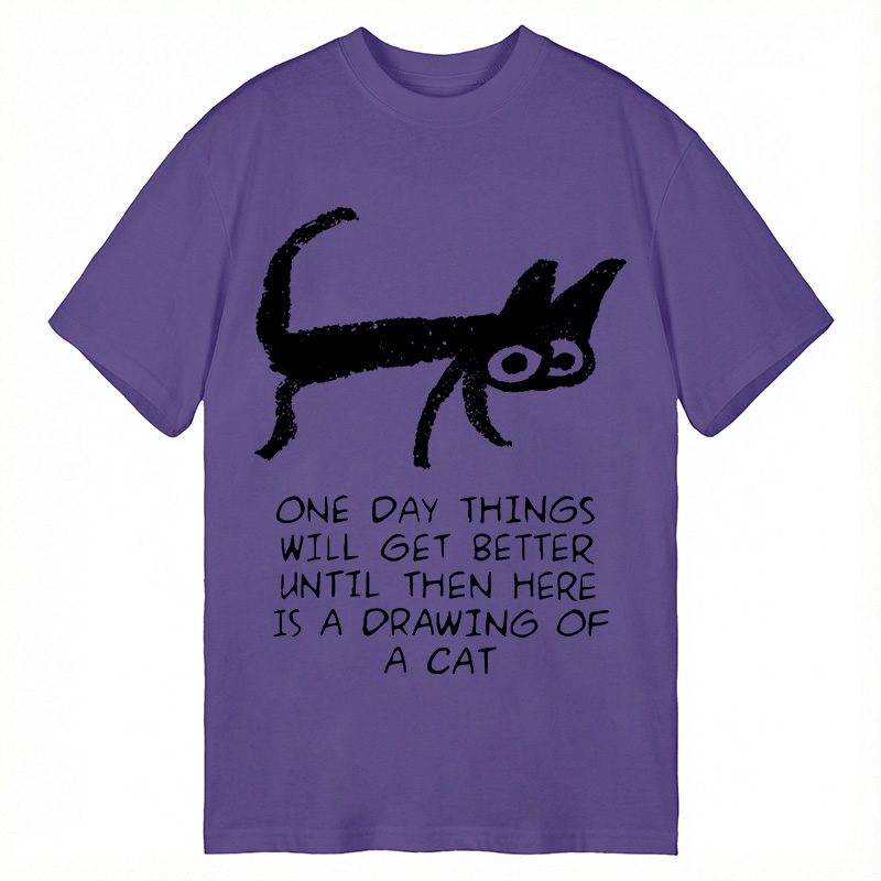 Modecanvas Cat Cheer Up Drawing DTG Printing Classic T-Shirt-modecanvas