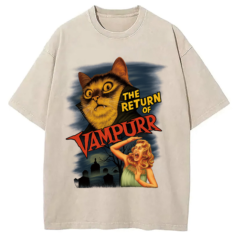 Modecanvas The Return of Vampurr The Halloween Cat Washed T-Shirt