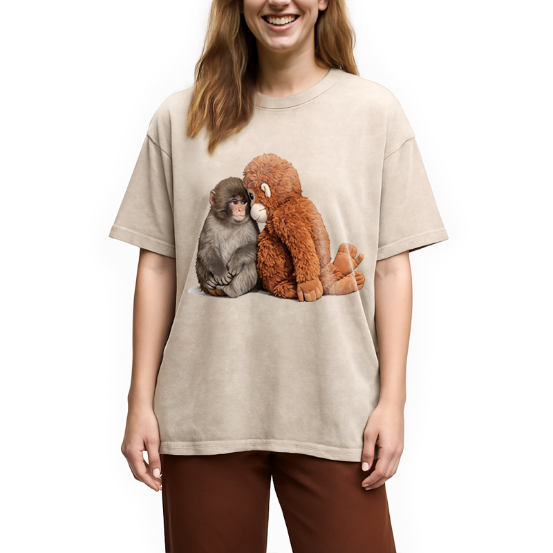 Modecanvas Plush Monkey DTG Printing Washed T-Shirt