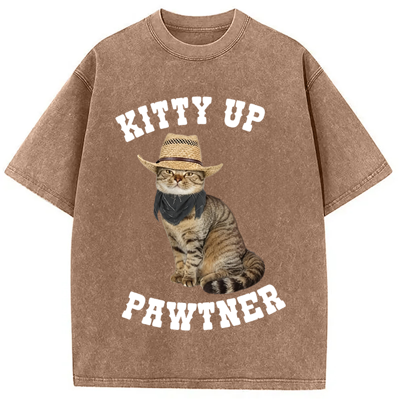 Modecanvas Kitty Up Giddy Up Cat DTG Printing Washed T-Shirt