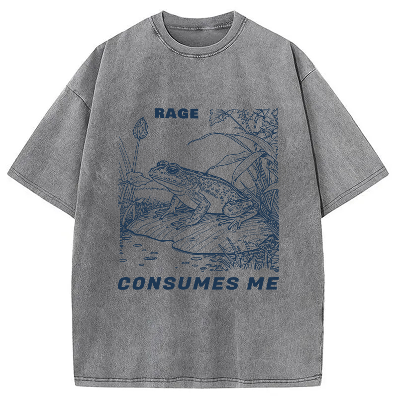 Modecanvas Rage Consumes Me Frog DTG Printing Washed T-Shirt