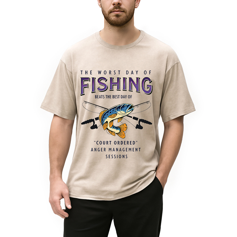 Modecanvas The Worst Day Of Fishing Beats DTG Printing Washed T-Shirt