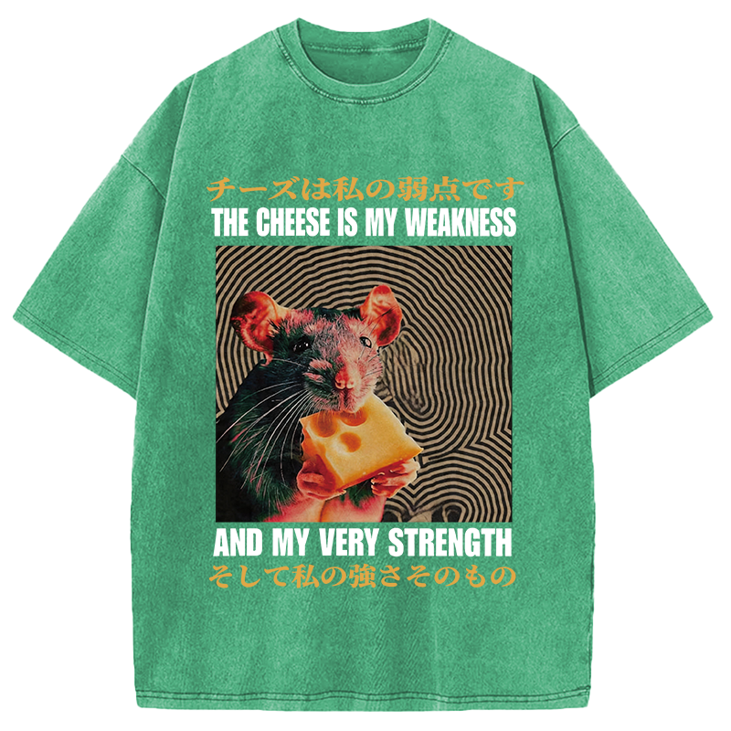 Modecanvas The Cheese Is My Weakness and Strength Rat DTG Printing Washed T-Shirt