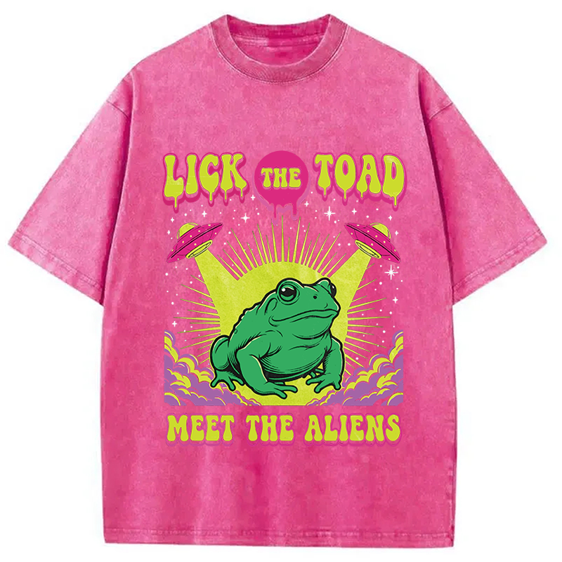 Modecanvas Lick The Toad Frog Meme DTG Printing Washed T-Shirt