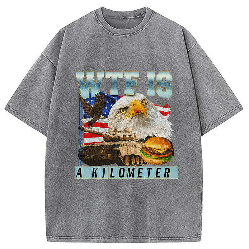 Modecanvas WTF Is A Kilometer Meme Washed T-Shirt-modecanvas