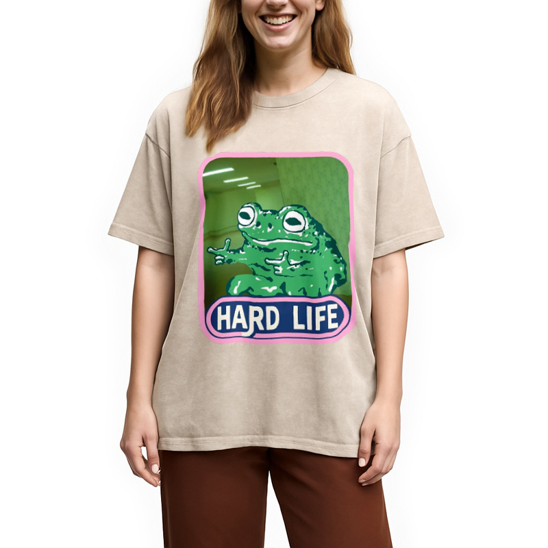 Modecanvas The Backrooms Hard Life Frog Washed T-Shirt