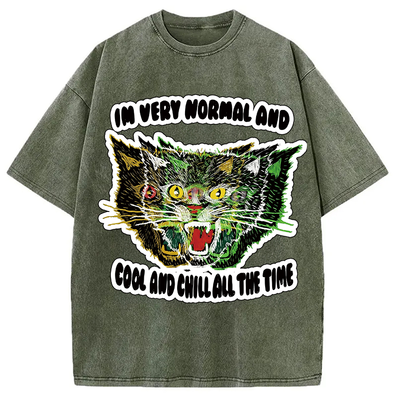 Modecanvas Normal And Chill Cat DTG Printing Washed T-Shirt