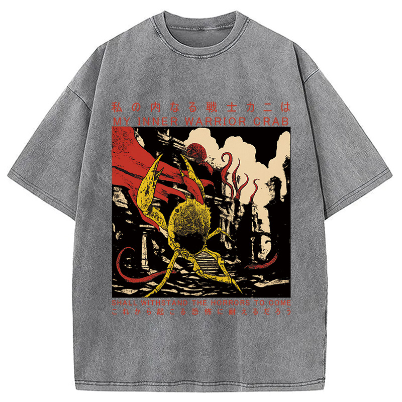 Modecanvas My Inner Warrior Crab Funny Vintage Washed T-Shirt