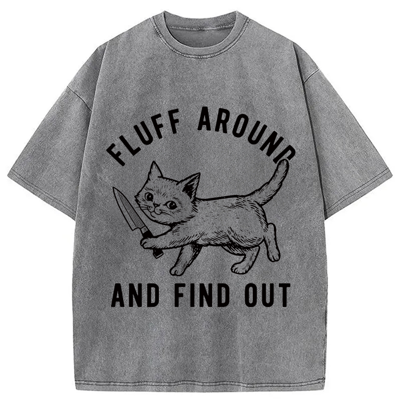 Modecanvas Fluff Around and Find Out Cat DTG Printing Washed T-Shirt
