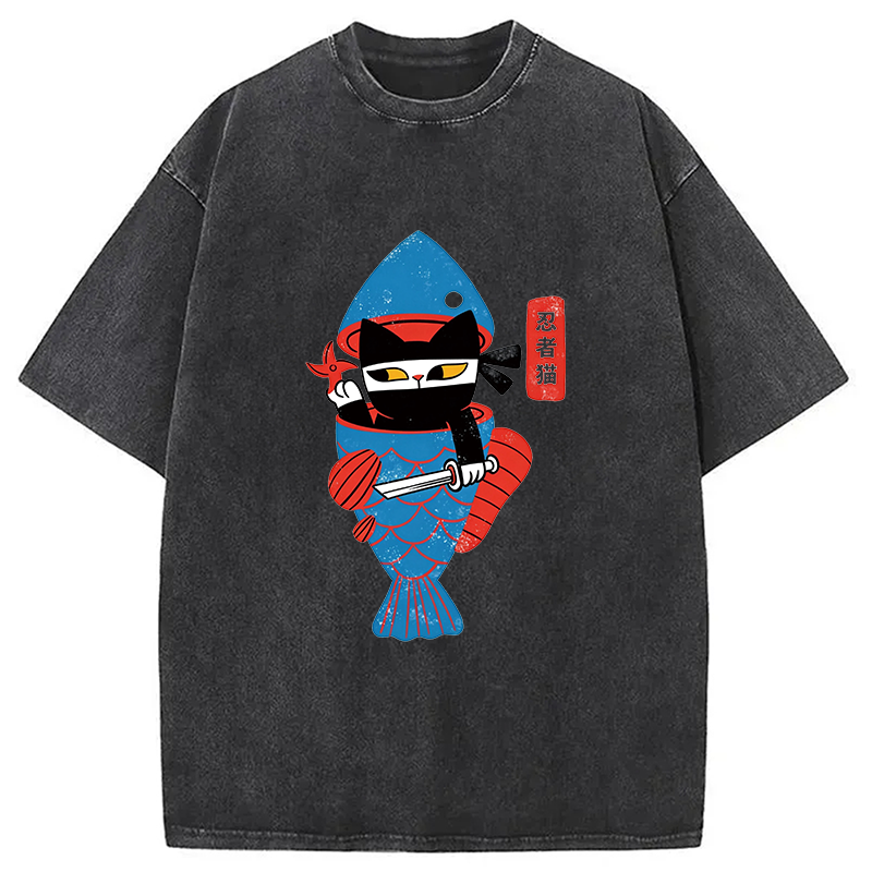 Modecanvas Neko Ninja DTG Printing Washed T-Shirt
