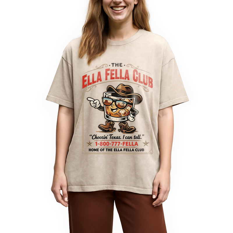 Modecanvas Ella Fella Club Cowboy Whiskey DTG Printing Washed T-Shirt