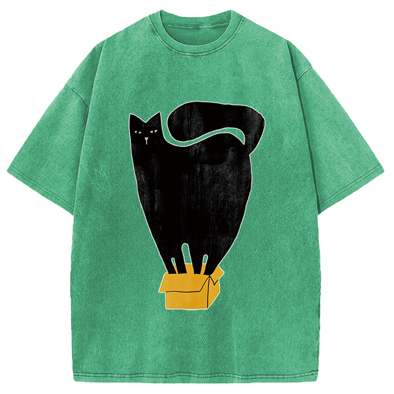 Modecanvas Cat and Box DTG Printing Washed T-Shirt