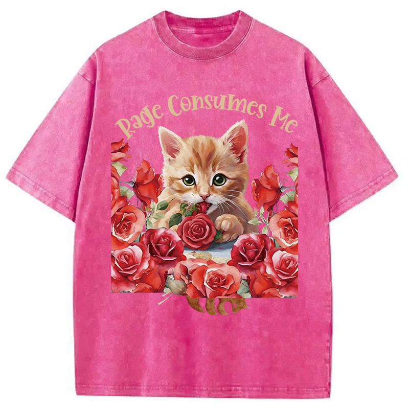 Modecanvas Rage Consumes Me Cat DTG Printing Washed T-Shirt
