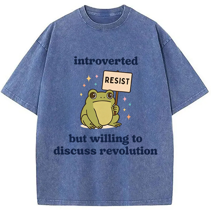 Modecanvas Introverted Resistance Frog Washed T-Shirt-modecanvas
